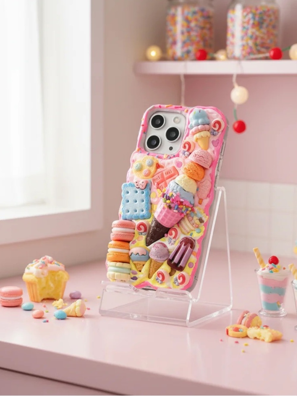 Handmade Cute Pink Dessert-Themed Phone Case for iPhone , Samsung and any model